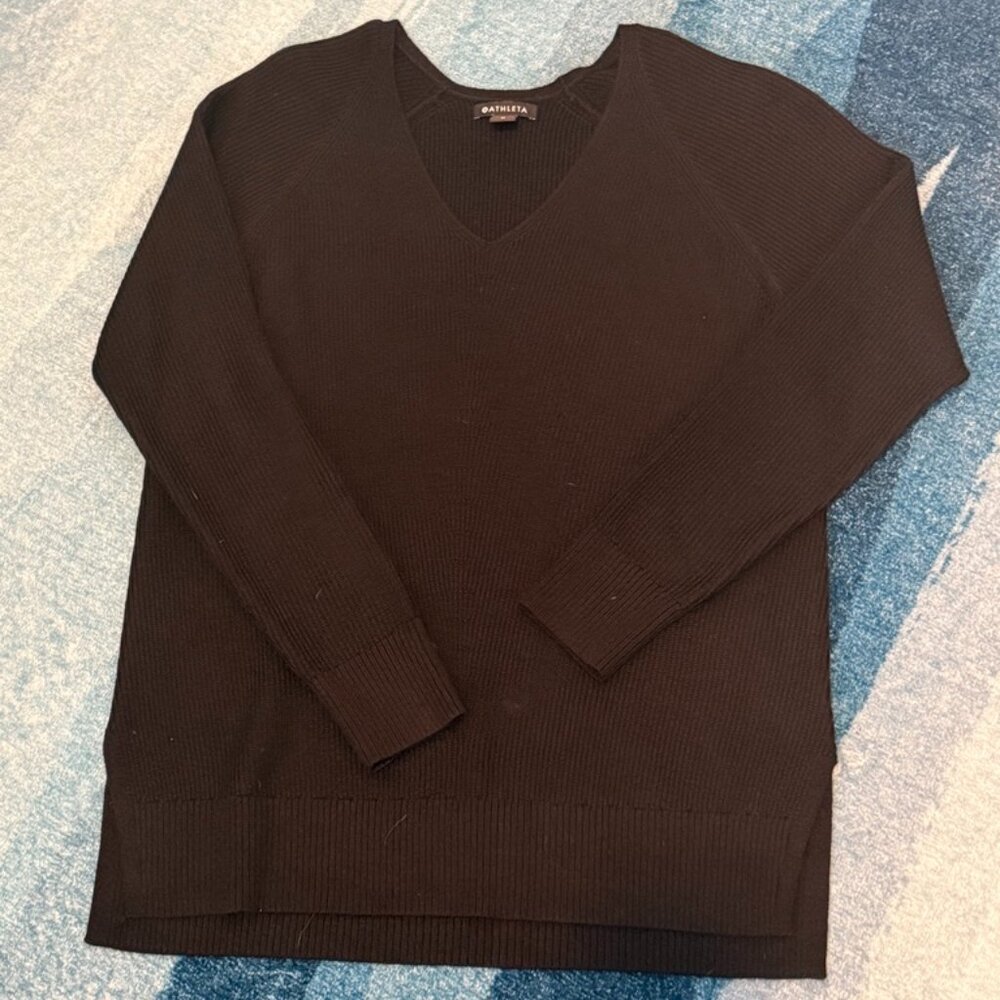 Athleta Hanover V-Neck Sweater, Black, NWOT, Medium